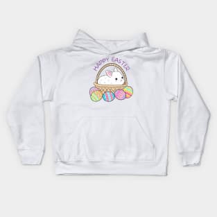 Happy easter a cute bunny in a basket Kids Hoodie